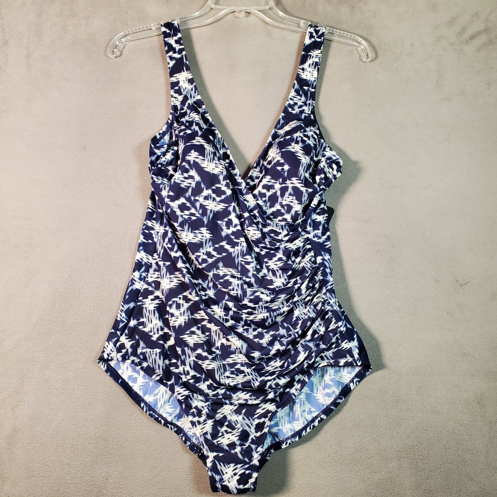 Miraclesuit One Piece Swimsuit Womens 12 Blue Surpice Warp Shaping Beach‎ NEW